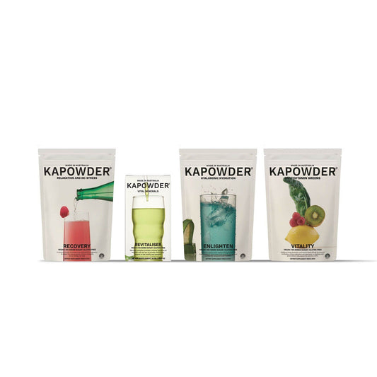 Fast Bundle Powders VITALITY | Matcha-Infused Daily Greens Multivitamin Powder + ENLIGHTEN | Electrolyte Powder with Ingestible Hyaluronic Acid + REVITALISER | Concentrated Essential Mineral Formula + RECOVERY | Vegan-Friendly Magnesium Powder IMMUNITY BUNDLE - VITALITY + REVITALISER + ENLIGHTEN + RECOVERY